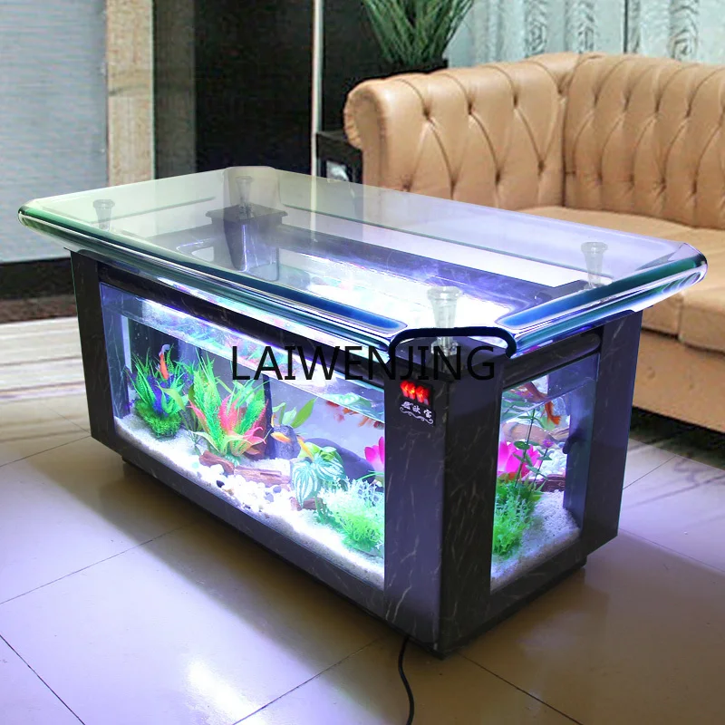 HLZ coffee table fish tank aquarium, ecological office glass tea table turtle tank bottom filter grass tank