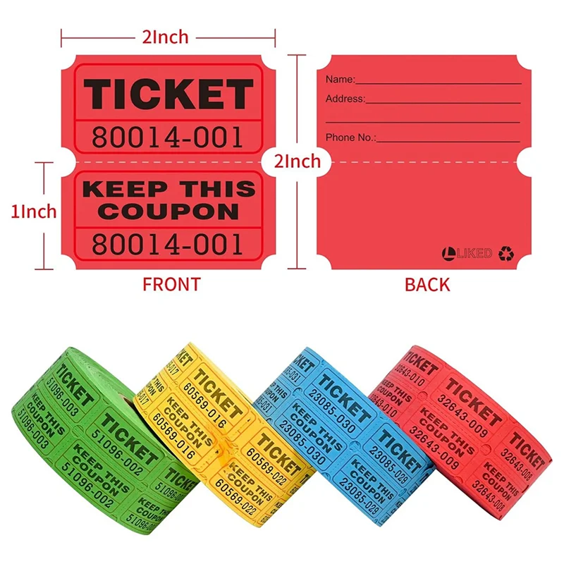 

ABMI-4000 Многоцветные лотерейные билеты, лотерейные билеты, двойной рулон, 1000 билетов в рулоне для архиваторов и вечеринок,