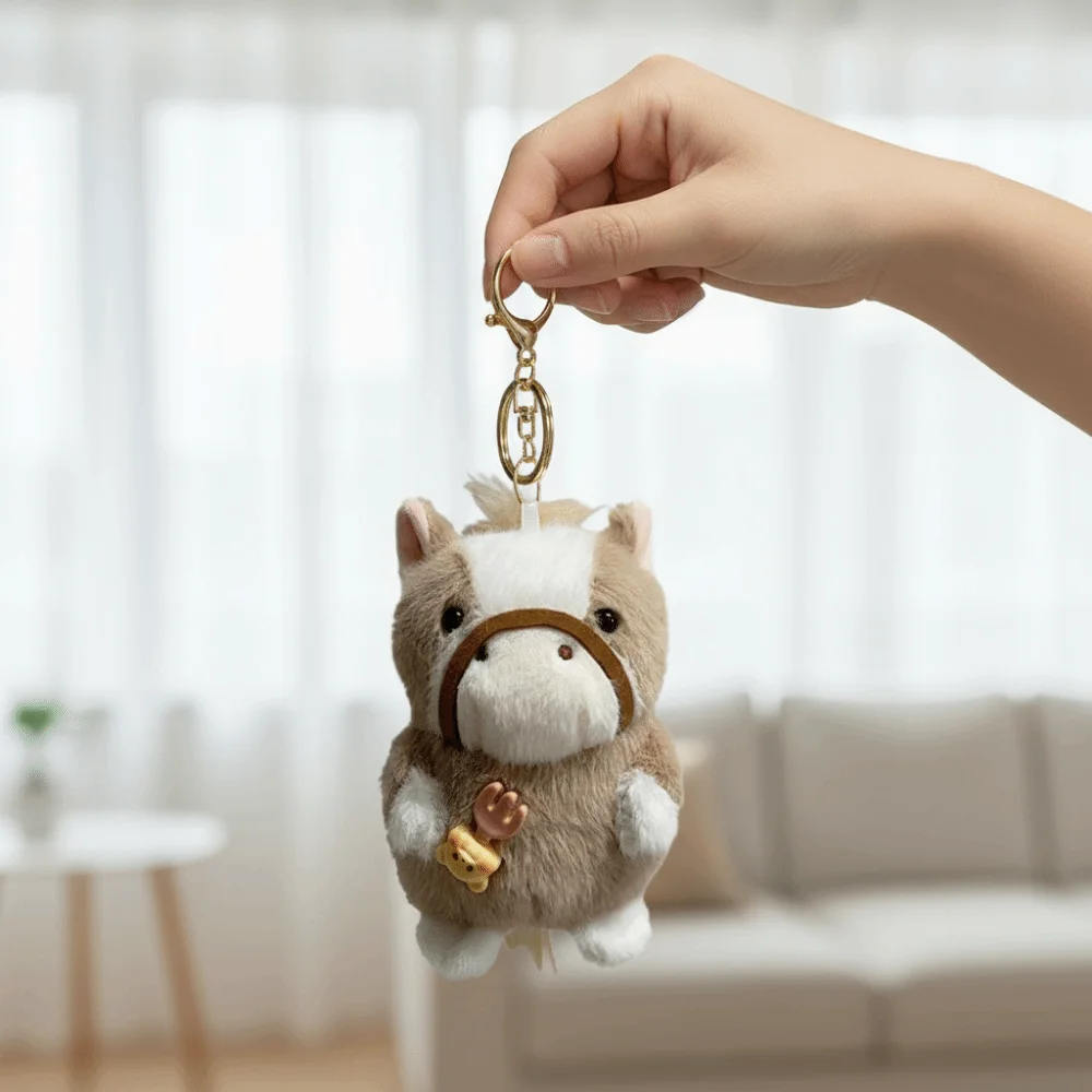 귀여운 미니 말 열쇠고리 푹신한 질감 실물 같은 플러시 말 인형 펜던트 부드러운 말의 해 플러시 포니 열쇠고리