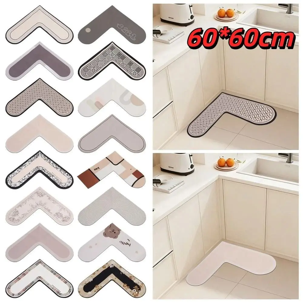Light Luxury 60*60cm Kitchen Carpet Oil-Proof Water Absorbent Anti-Slip Floor Mat Soft L-Shape Waterproof Doormat Kitchen Floor