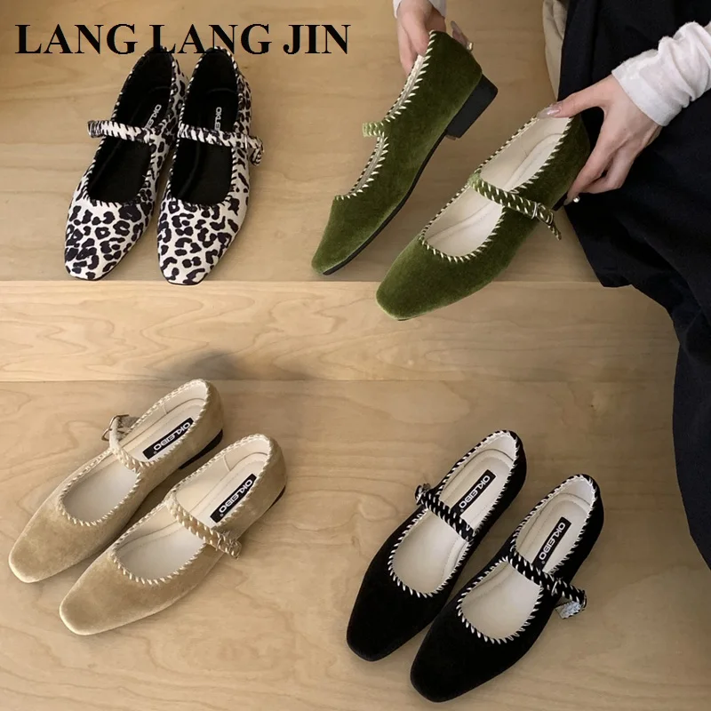 

2026 Brand Designer Leopard Print Flats Shoes Woman Square Toe Shallow Mary Jane Soft Ballerina Casual Loafers Casual Flat Mujer