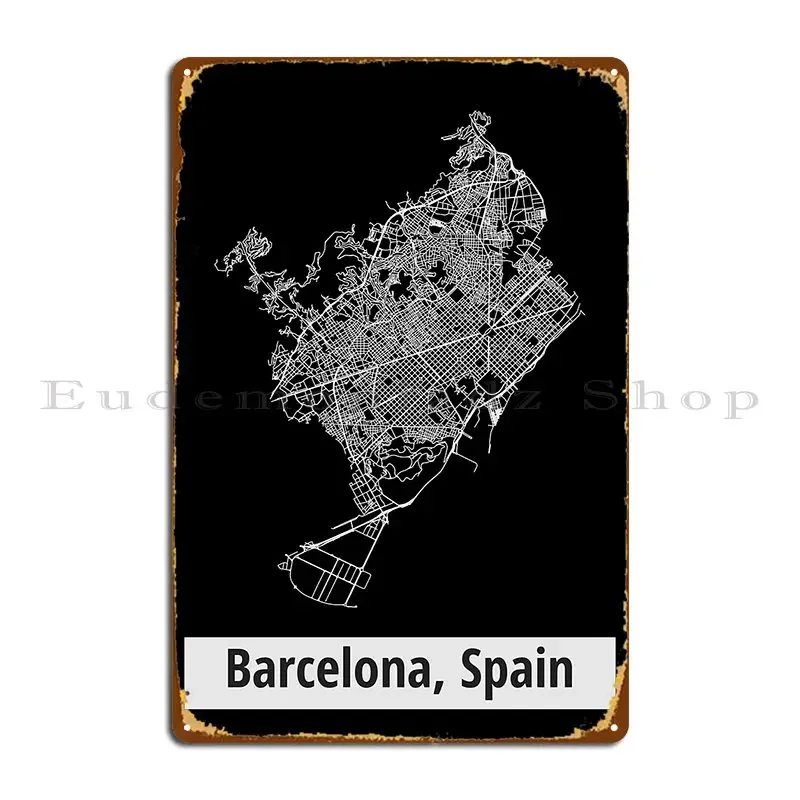 Mapa de la Red de Calles de Barcelona, España, Letrero Metálico Decorativo, Placas Personalizadas, Letrero de Metal para Clubes y Fiestas, Póster