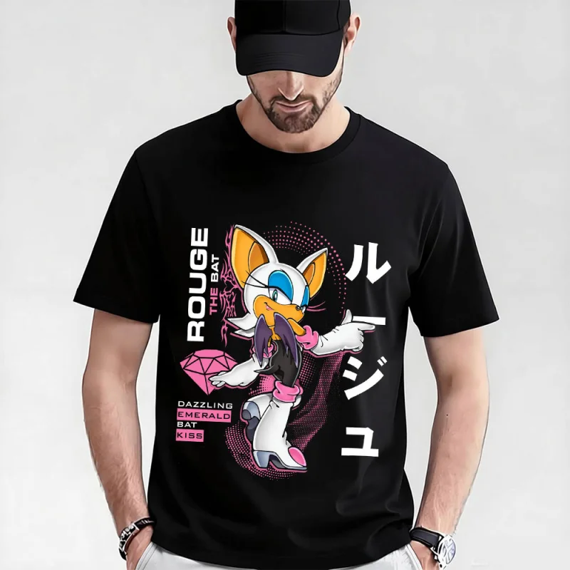 

Rouge The Bat Sonic The Hedgehog Shadow Gift t shirt for Anime lover 0319 Cartoon Graphic Tee Y2K clothes Large size Tops