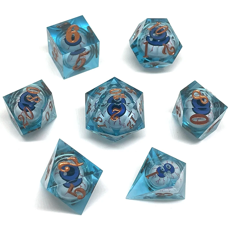 7PCS Resin Dices Set Liquid Core Polyhedral Mold Eyeball Style Multiplayers Role Playing Game Multicolour Dices for Table Toys