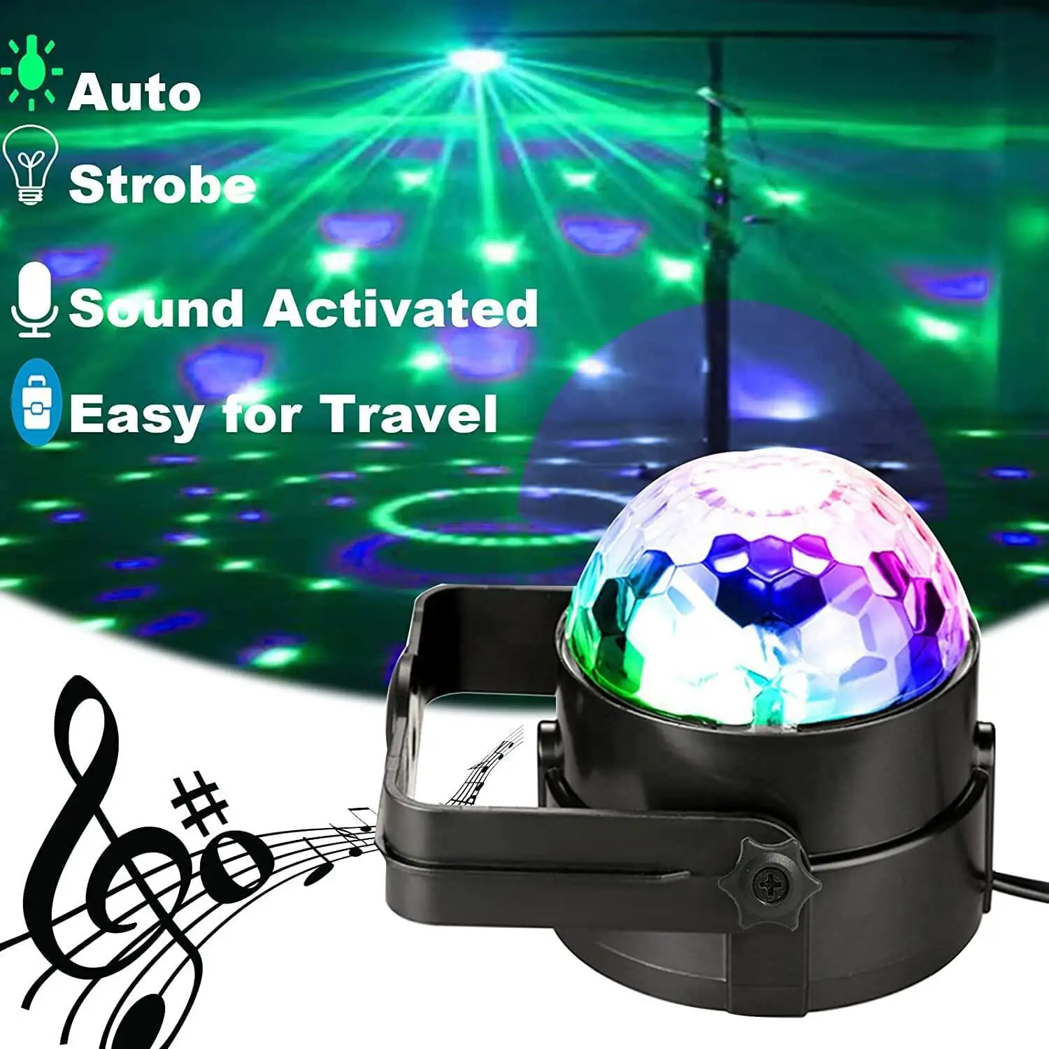 Disco RGB LED DJ Ball Stage Light, USB Power Revolving, Remote Control, Party, Bar, Home, Dance, Car, Music Lamp, 7 Colors