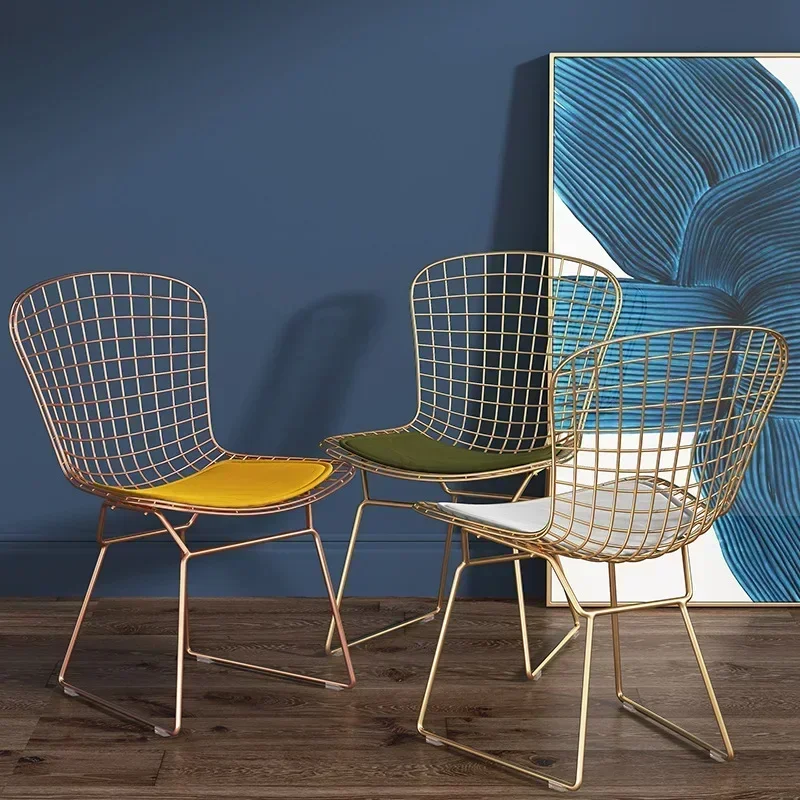 Nordic Gold Hollowed Grid Dining Chair Iron Frame Versatile for Living Room Office Dressing Area Stylish Accent
