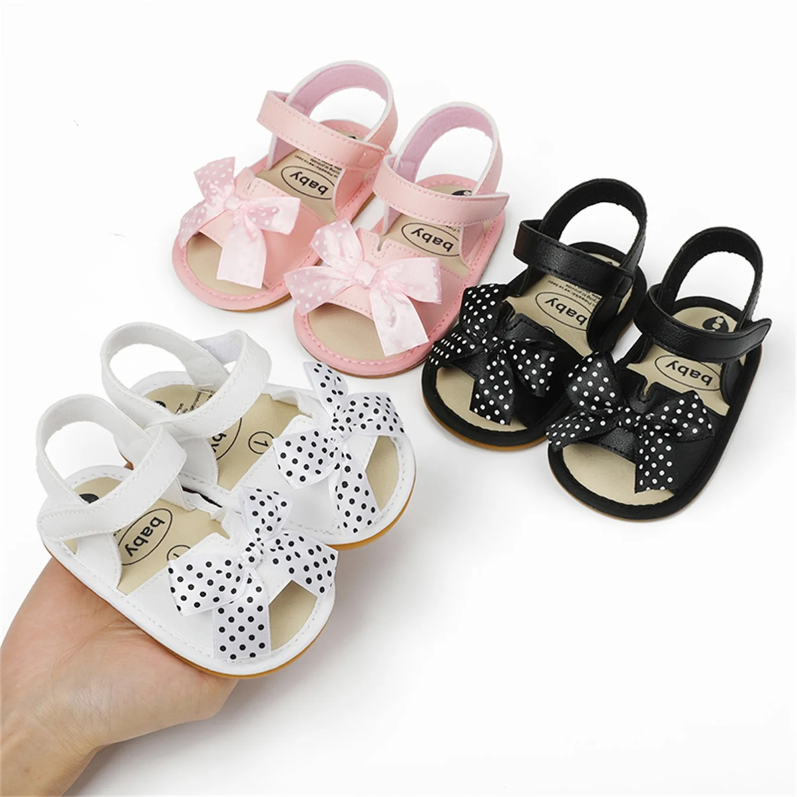 

Toddler Kids Sandals Infant Girls Soild Bowknot Dot Print Princress Shoes Soft Non Slip First Walkers Prewalker Shoes sandalias