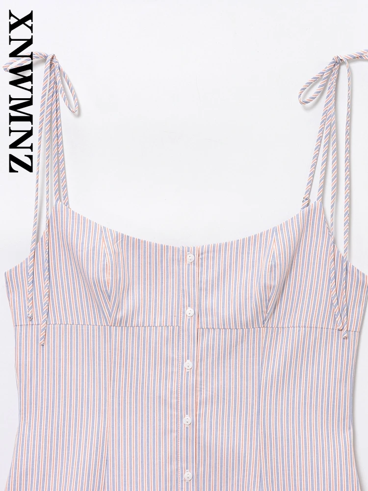 XNWMNZ 2025 Estate Donna Moda tracolla sottile Spalla Backless mini abito a pieghe boho Holiday Lady Abiti senza maniche