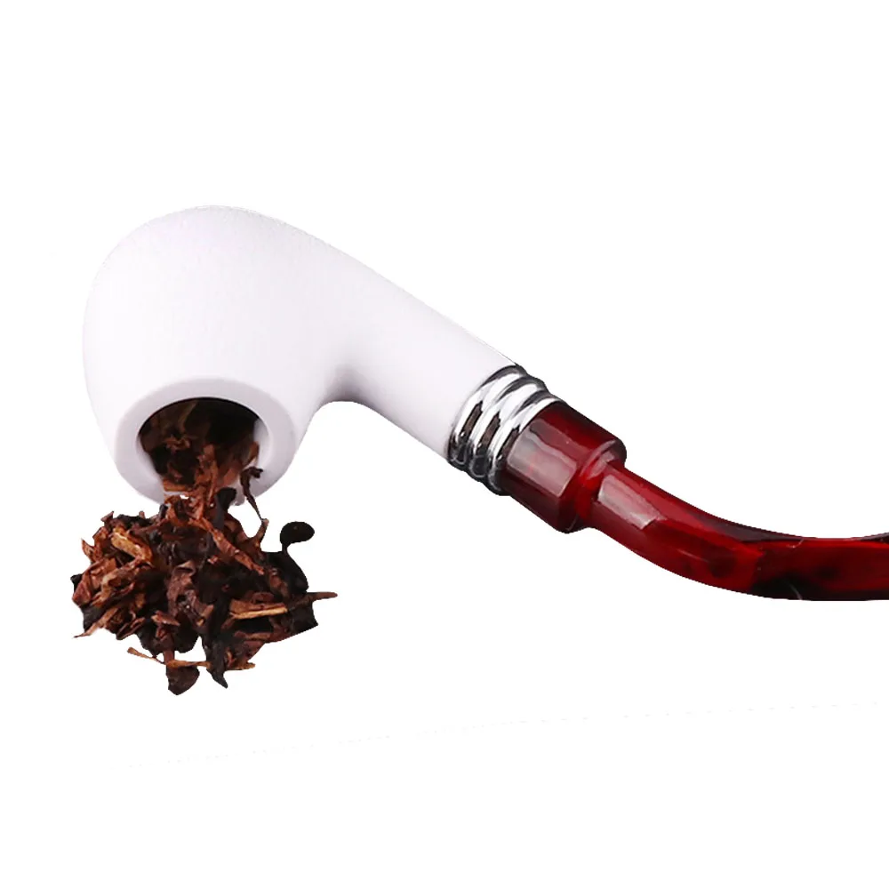 Resin Tobacco Pipe Curved Red Tail White Splicing Color Filter Pipe Meerschaum Durable Cigarette Cigar Smoking Pipe Smoker Gift