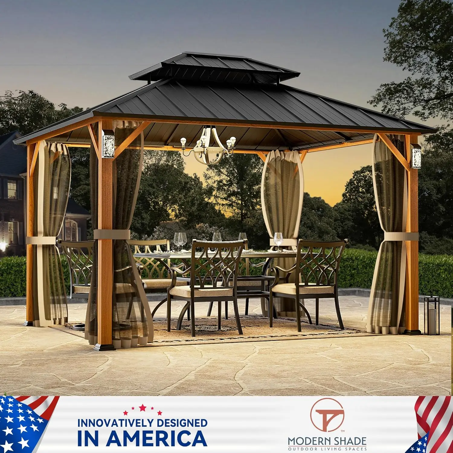 

Modern Shade The Horizon Hard Top Gazebo 10' x 12' with 4 LED Lights, Permanent Hardtop Gazebo with Galvanized, Customized