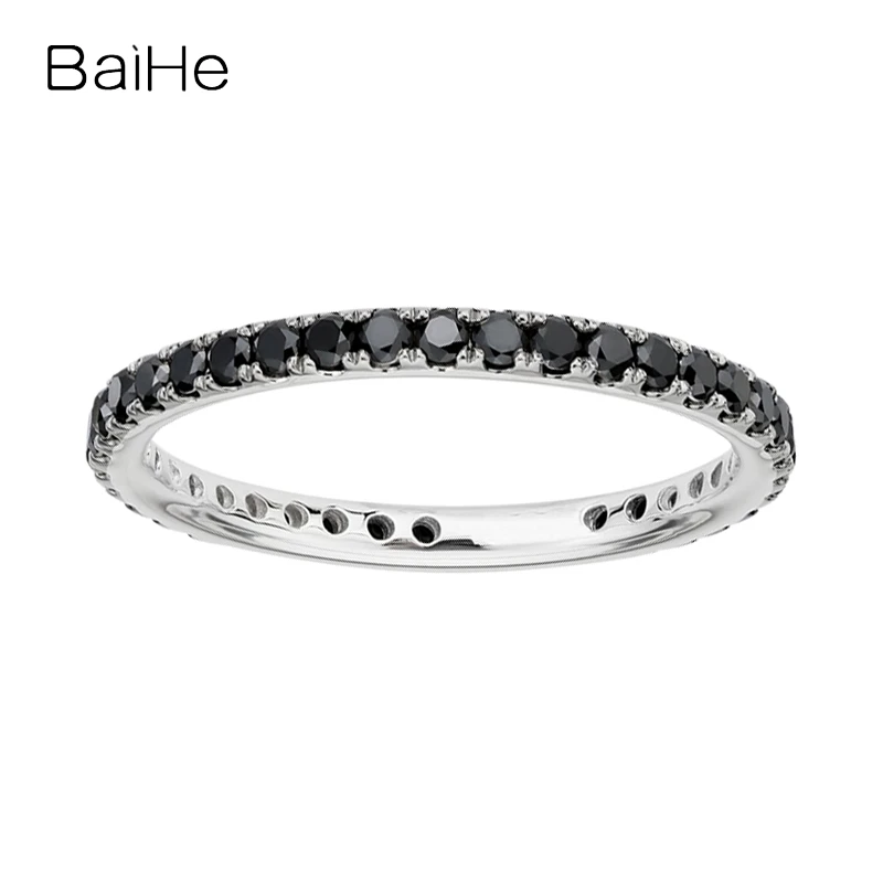 BAIHE Solid 14K White Gold Natural Black Diamond Ring Men Women Gift Fine Jewelry Making Mowhiti Taimana Pango Кольцо Кольцa