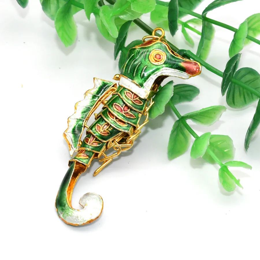 7.5cm Middle Size Blue Red Green Black Purple Enamel Color Cloisonne Movable Joint Hippocampus Seahorse Pendants For Necklace