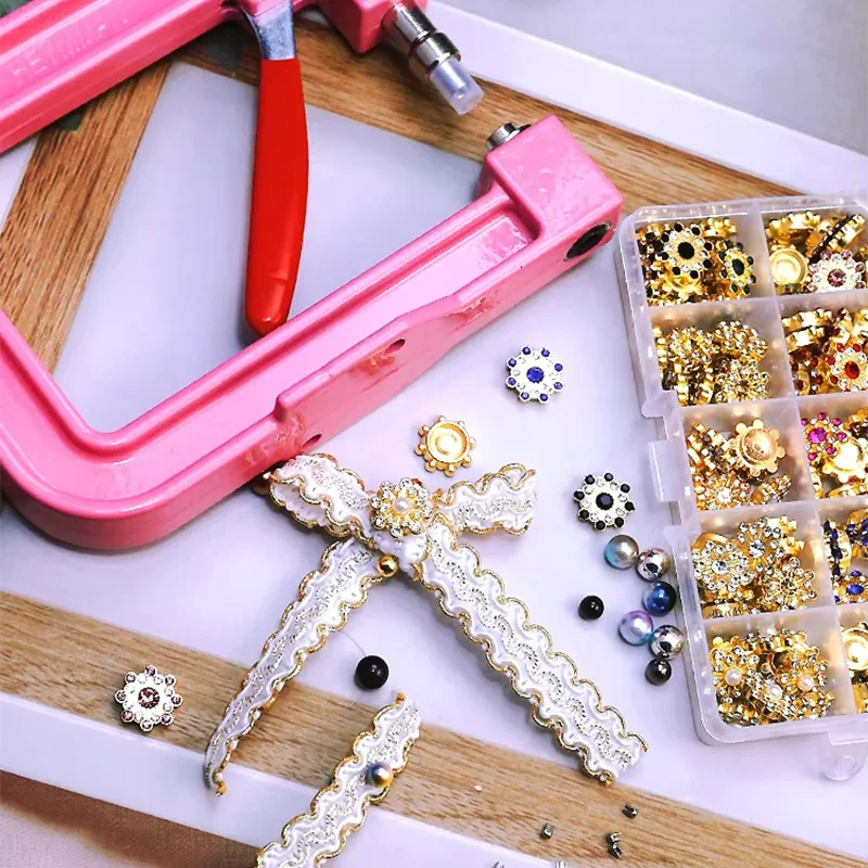 

DIY Crafts Pearl Setting Machine Pink Rivet Buttons Handicraft Pearls Tools Goods For Creative Work Clothes/Doll Accessories
