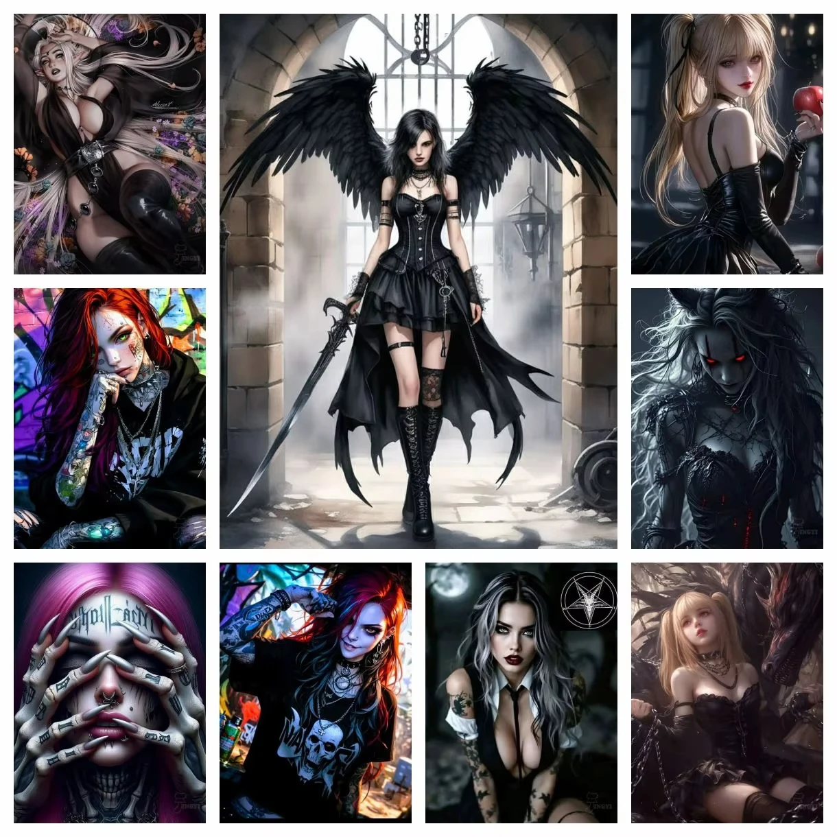 

1pc frameless 2025 New Digital Oil Painting By Numbers Gothic Style Fallen Angel Paint with Numbers Home Decor, Wall Art Perfec