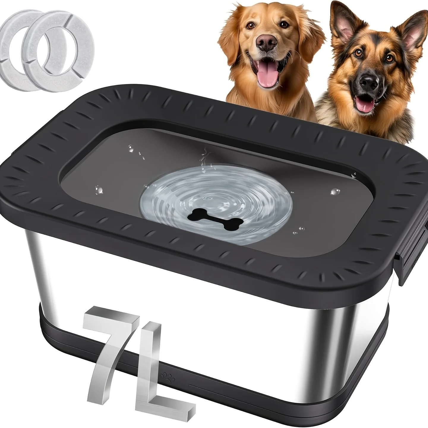 

1.85gal Stainless Steel Dog Water Bowl, No Spill Anti-Splash Dog Bowls with Mat, Spill-Proof Slow Feeder for Messy Drinkers, Heavy Duty Pet Bowls for Indoor/Outdoor Use JUYHGV