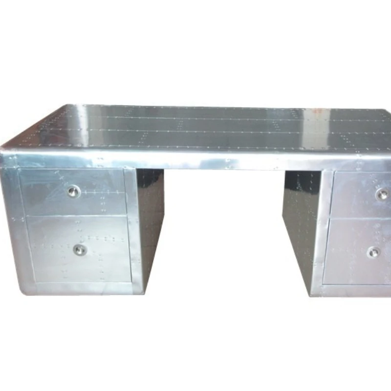 

American creative wrought iron metal aluminum leather desk retro nostalgic cafe furniture