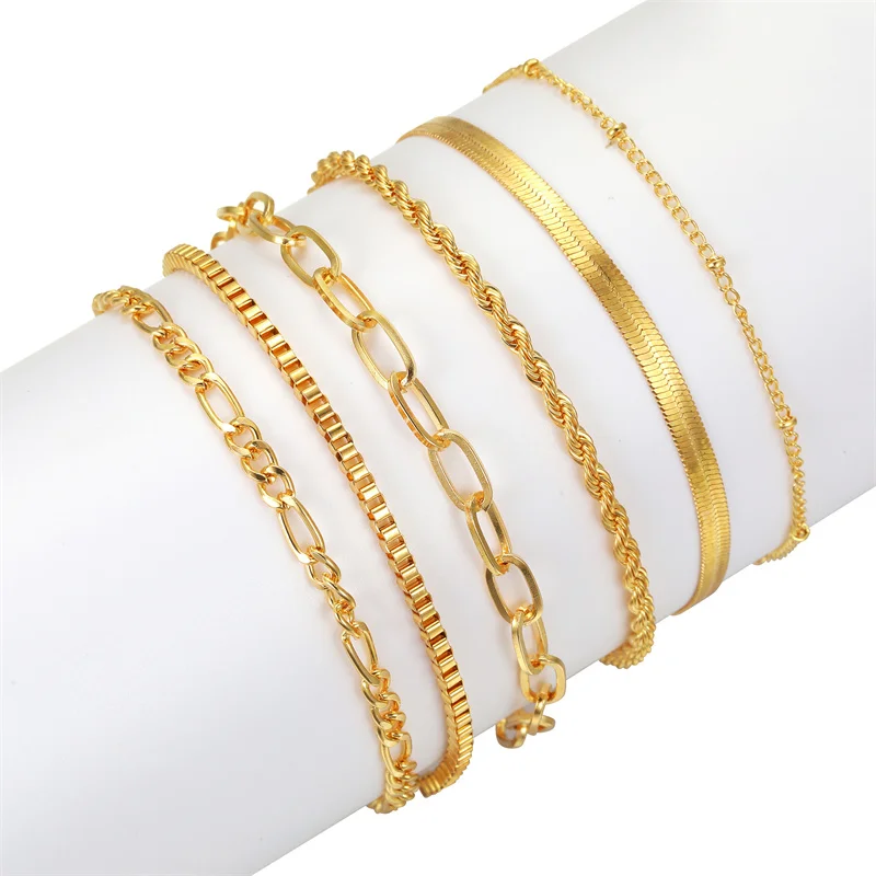 Classic Snake Chain Bracelets Set for Women Trend Gold Plated Stainless Steel Cuban Chain Bracelet Trendy Woman Gifts Jewelry