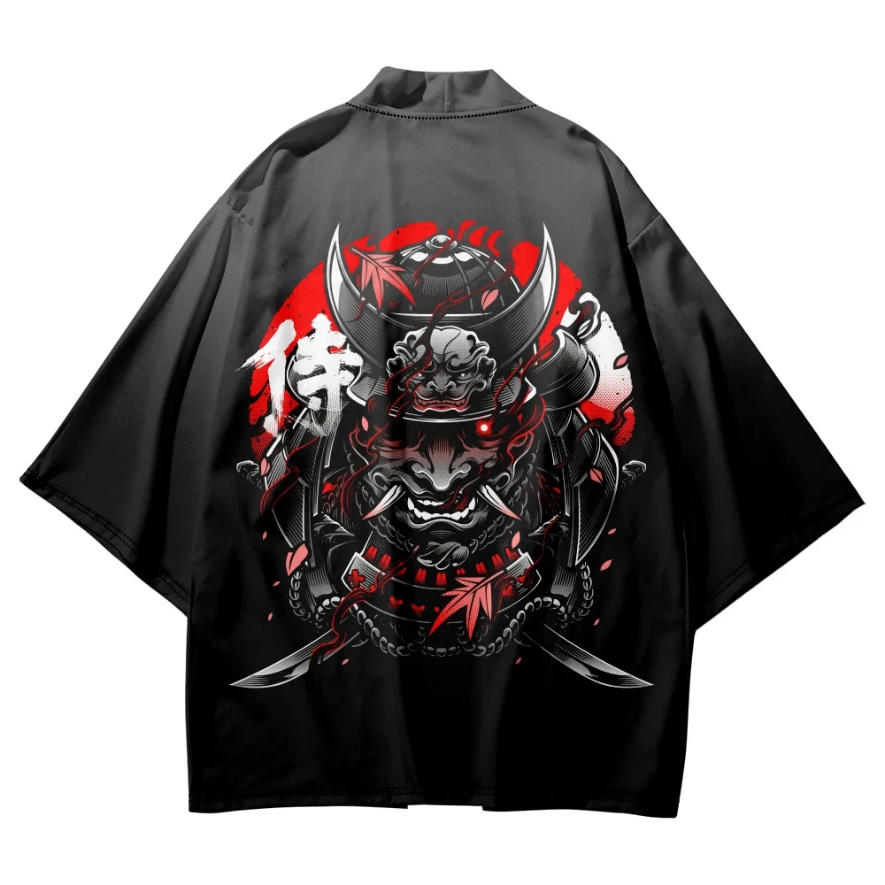 

Japanese Women Men Haori Kimono Shirt Clothing Cartoon Warrior Printed Gradient Cardigan Asian Streetwear Cosplay Yukata