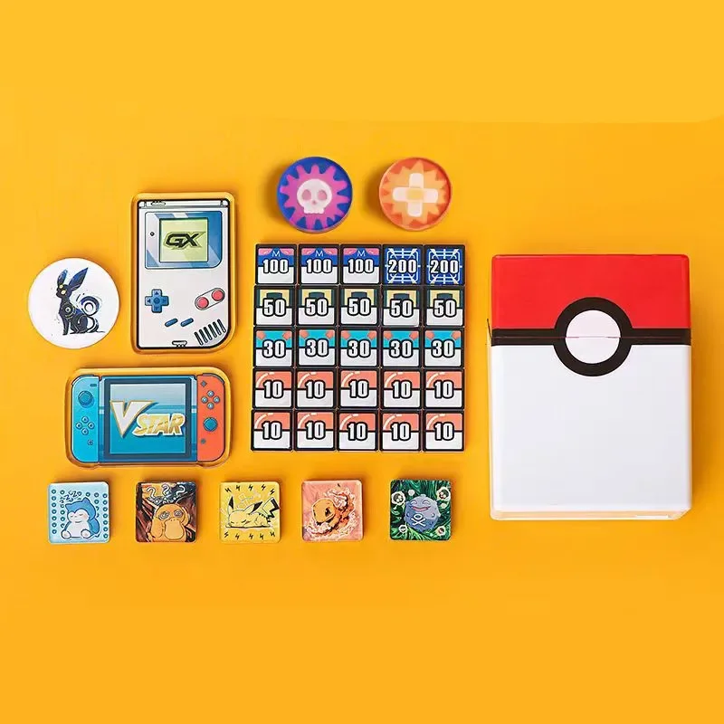 Kotak penyimpanan Pokemon, PTCG Pokemon Match, penghitung kerusakan, papan, Game peran bermain, kartu permainan Pikachu, gelombang dupleks 2