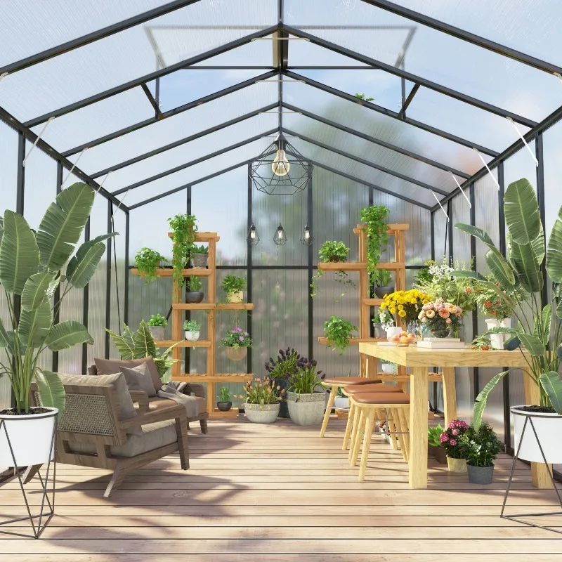 8x12 FT Greenhouse for Outdoors, Quick Setup Polycarbonate Greenhouse With Roof Vent, Aluminum Large Walk-in Greenhouse