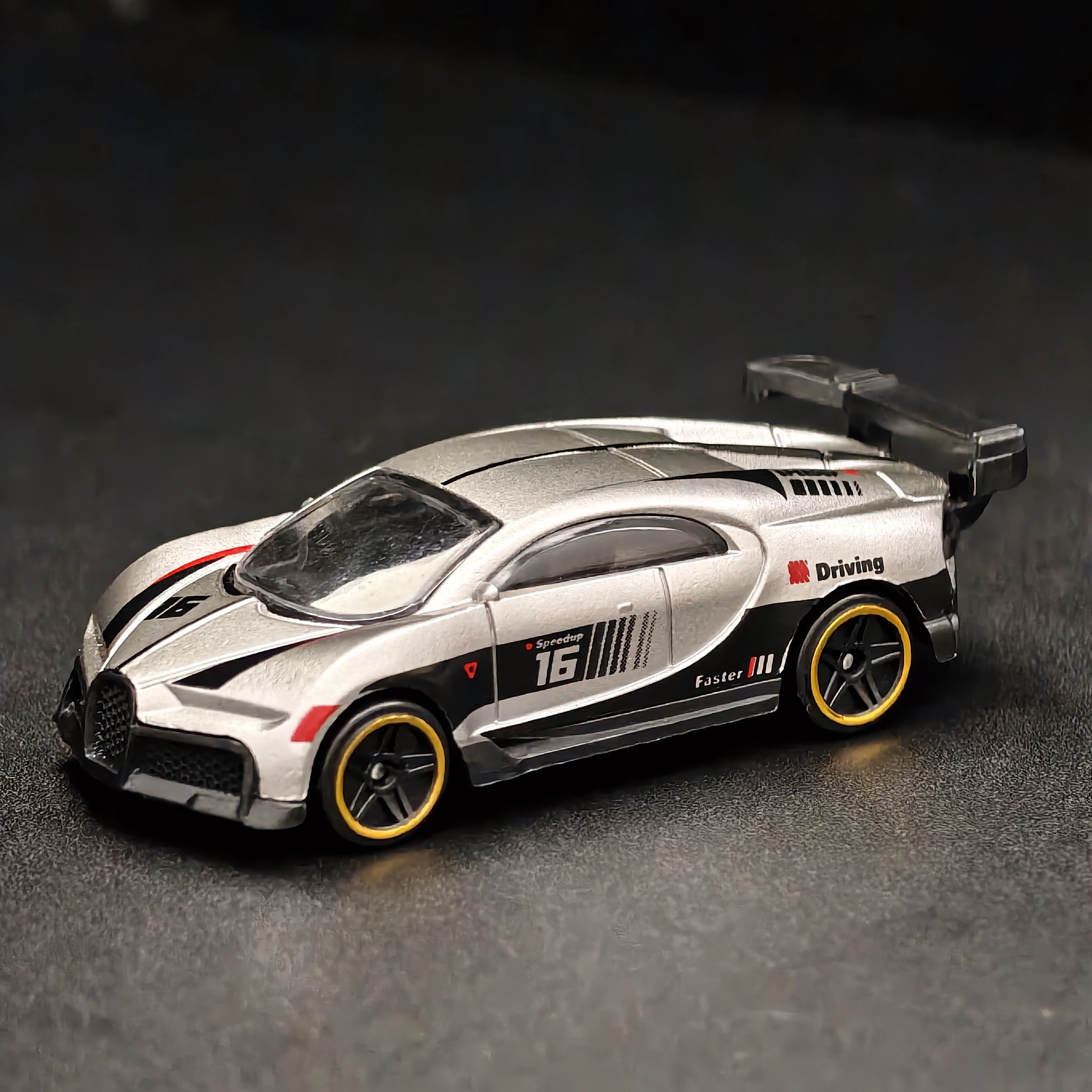 1/64 Diecast Alloy Sports Car Model Silver Racing Supercar with Rear Wing Spoiler Metal Miniature Toy for Collectors and Car Fan view 3