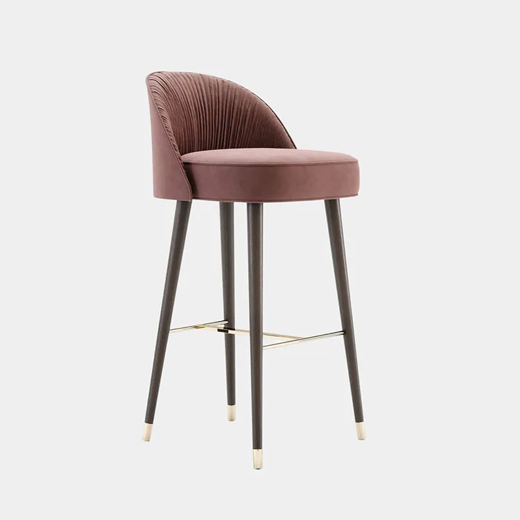 Custom Luxury Solid Wood Leg Bar Stool High Chair Fabric Upholstered for Kitchen Bar Counter