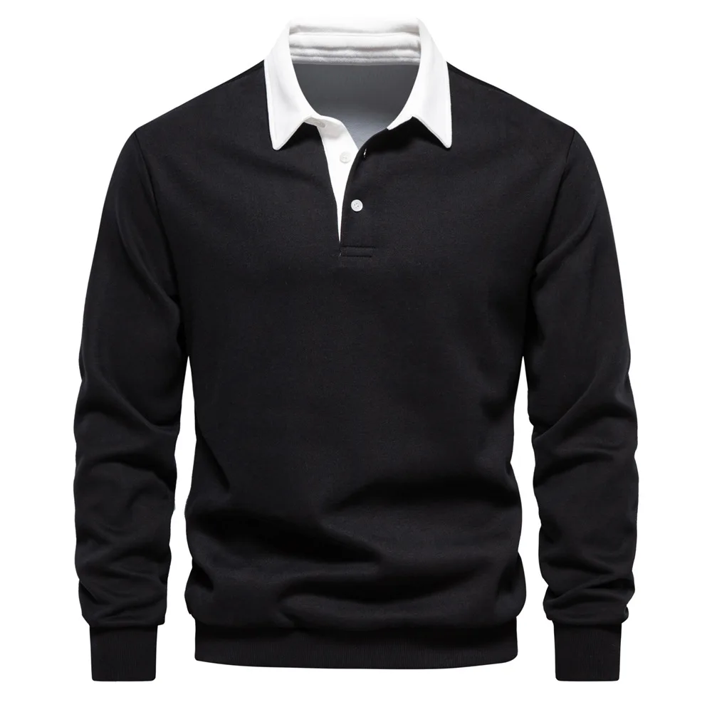 Sudaderas con cuello de Polo para hombre, ropa informal y Social, sudaderas de algodón de calidad, diseño de Color sólido, moda de otoño, novedad de