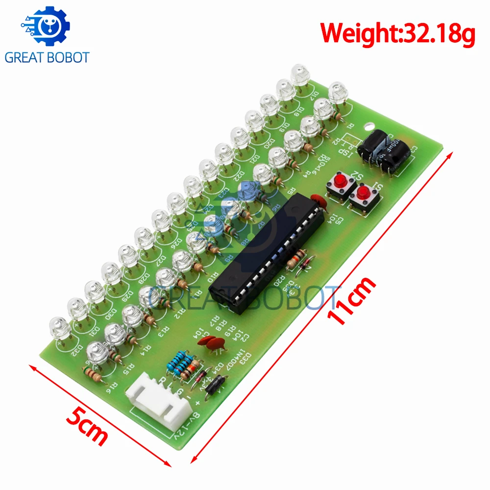 Dwukanałowy miernik VU sterowany MCU z 16 diodami LED: zielony wskaźnik poziomu audio (regulowane wzory, 8-12 V DC, kompatybilny z wzmacniaczem) — zdjęcie produktu 3