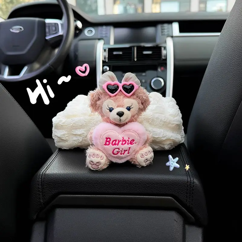 Disney Anime Figures Duffy Car Tissue Box Cartoon Cute Plush Doll scatole portaoggetti in tessuto accessori decorativi per interni Auto