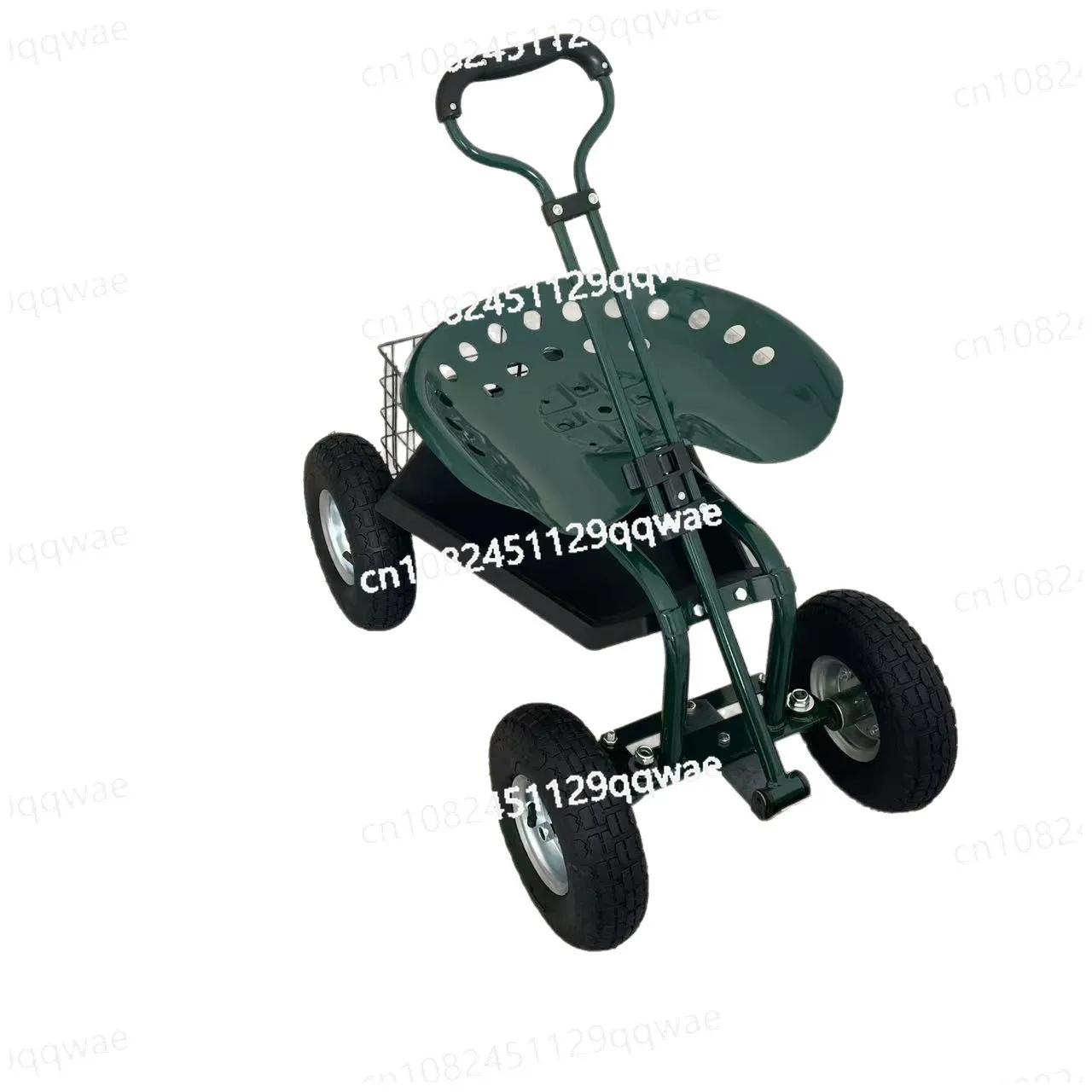 

360 degree rotating adjustable seat Garden tool cart Iron four-wheel gardening cart with rear frame