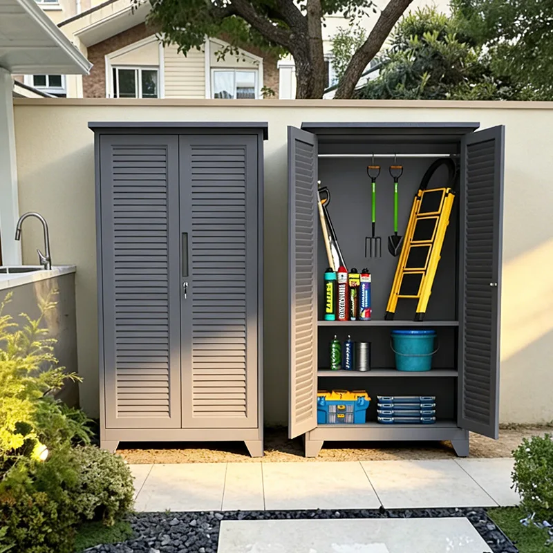 Garden tool storage cabinet Balcony Steel louver door storage cabinet Villa courtyard Waterproof and sunscreen storage locker