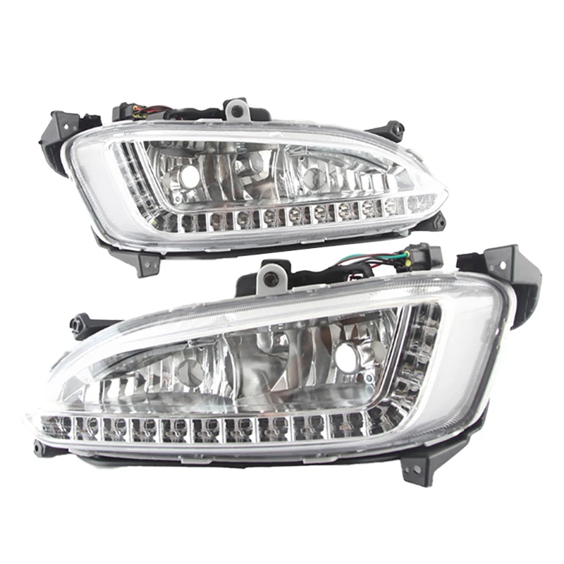 1Pair Front Fog Lamp DRL Daytime Running Light Corner Light For Hyundai Santa Fe IX45 2013-2015