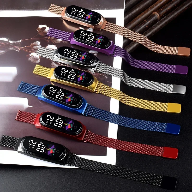 2023 New Led Women Watch Magnetic Watchband Strap Waterproof Touch Feminine Clock Fashion Digital Wristwatches Relogio Feminino