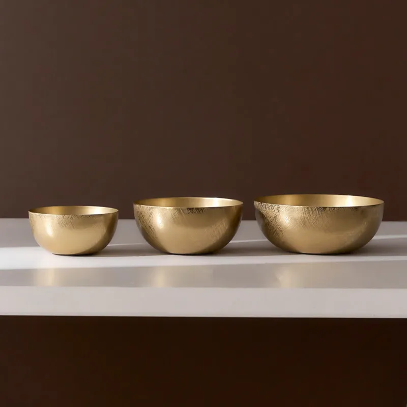 Indian handmade metal bronze-colored round bowl, fruit plate, living room coffee table storage utensils