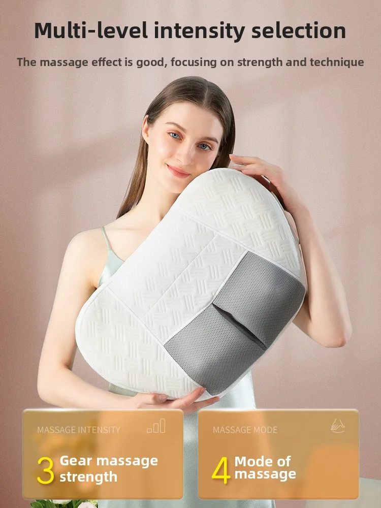 

Массажер для шеи и плеч, подушка для глубоких тканей, шиацу с подогревом, массажер для спины, многочастотная вибрация, 8D имитация подушки безопасности, тяга