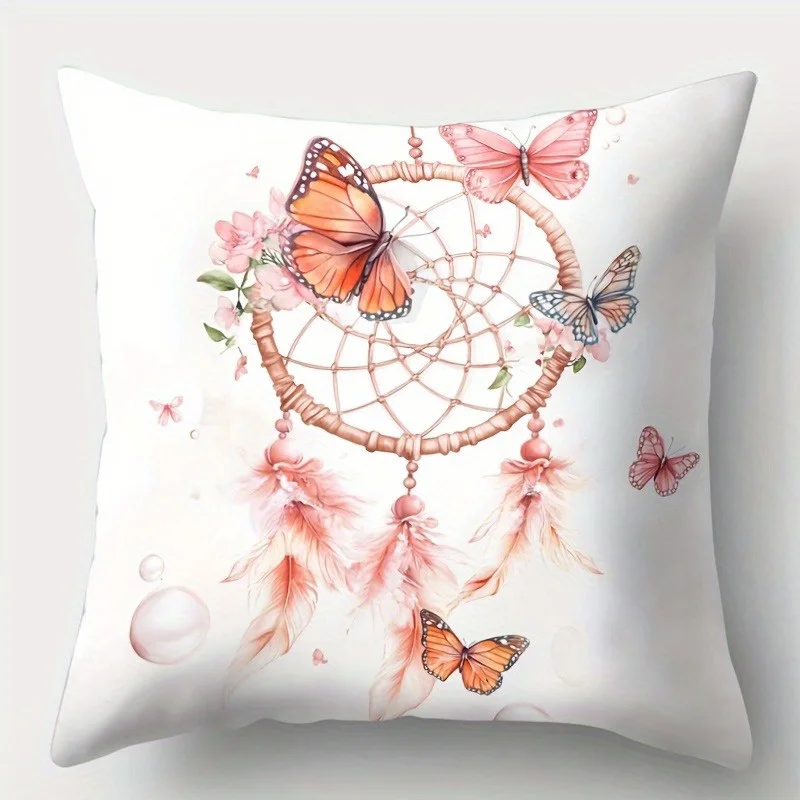Home Decor Dreamcatcher & Butterflies Floral Cushion Covers Pattern Cushion Cover Suitable For Sofa Bedroom Car Pillow Cover