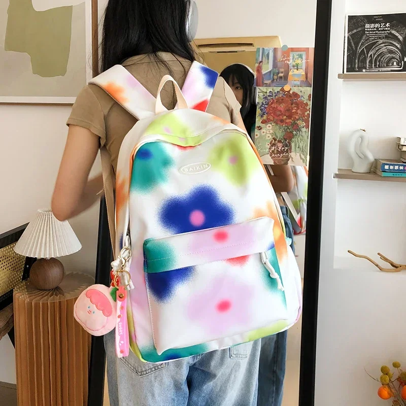 Trend iger Reiß verschluss Graffiti Blume Damen Rucksack 2024 Mode Schul paket Pendler Tour lässig große Kapazität Reise rucksack