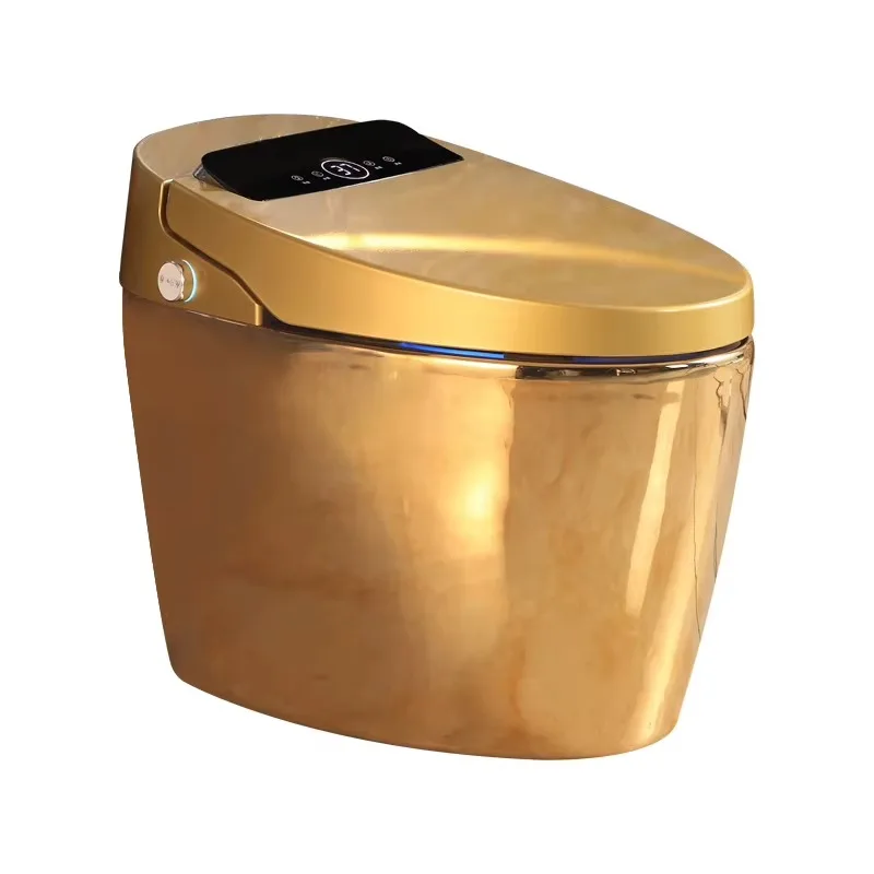 Luxury One Piece Gold Plated Hotel Automatic Ceramic Toilets Bowl Gold Wc Intelligent Bathroom Smart Toilet With Remote Control