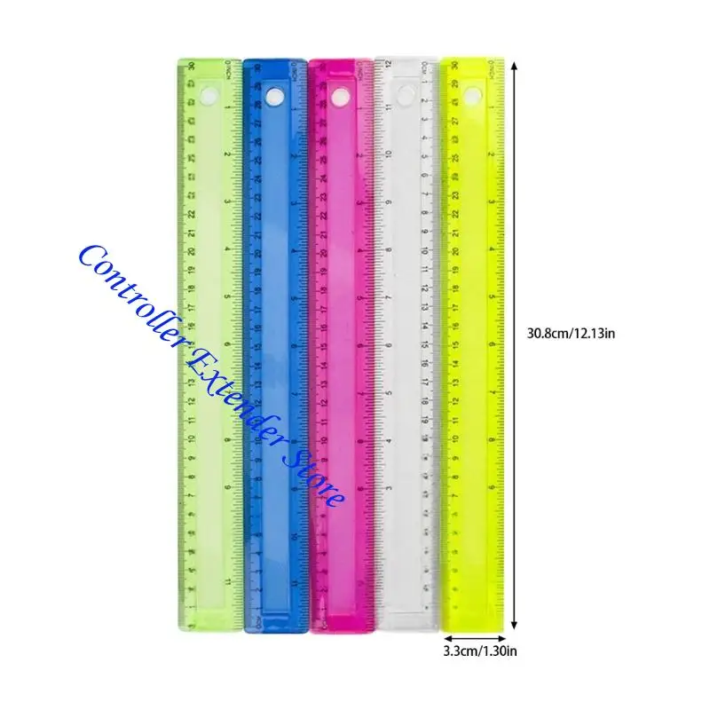 N84b 4pcs 12inch الحكام Clear حاكم الرياضيات ملونة السحب مع مقياس سنتيمترات بوصة لرسم قياس الصياغة