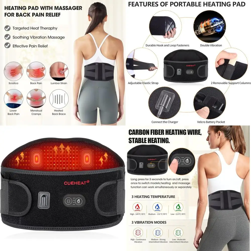 

Wireless Heating Belt for Lower Back Pain Relief, Rechargeable Massage Pad, 45 Dark Black