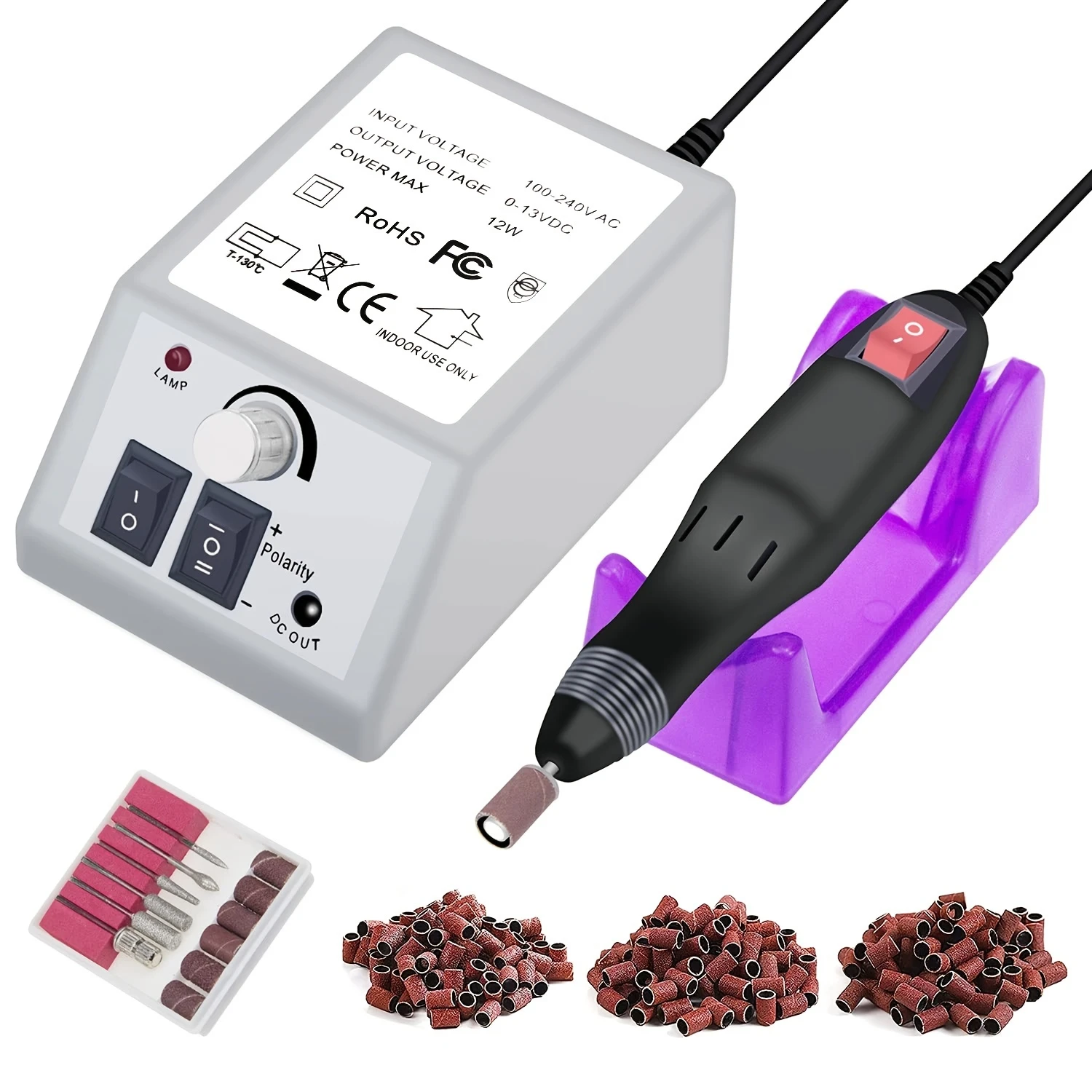 Profesjonalny, cichy elektryczny pilnik do paznokci, zestaw do manicure z 156 szt. taśm szlifierskich do paznokci akrylowych, usuwania żelu, PE