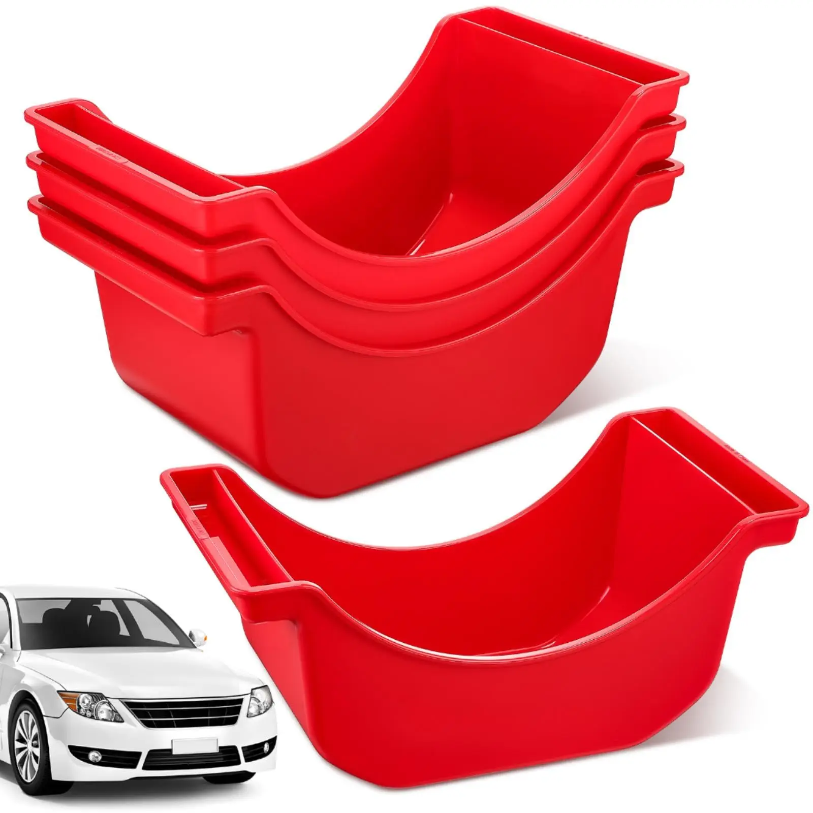 

4 Red Reusable Plastic Oil Drain Pans For Car Truck Trailer Wheel Maintenance