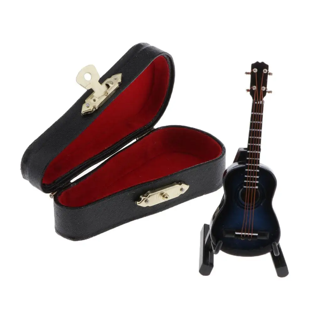 1/12 Schaal Miniatuur Muziekinstrument Houten Gitaar Model met Poppenhuis Muziek Fairy Tuindecoratie