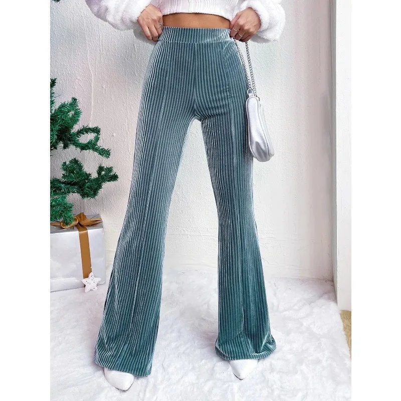 Women Corduroy High Waist Flare Wide Leg Pants Loose Straight Casual Trousers Autumn Winter Sport Streetwear Sweatpant Fleece