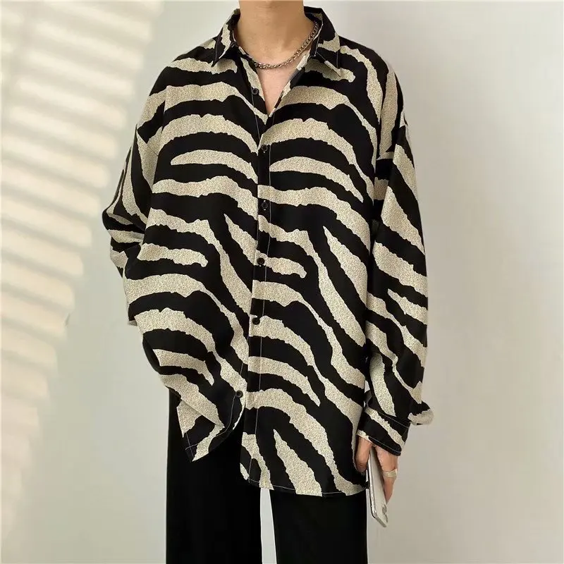 

Men's Casual Long Sve Coat Zebra Pattern V-Ne Polyester Spring Autumn Faionable Dull Fini Anti-Wrinkle M irt