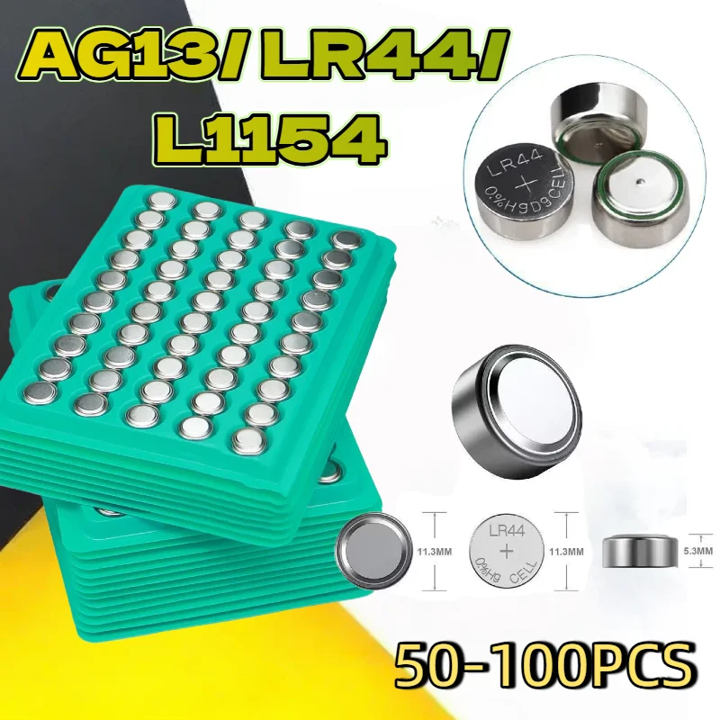 

50-200PCS New Arrival LR44 AG13 Battery L1154 357 SR44 1.5V Cell Coin Alkaline Button Batteries for Watch Remote Control