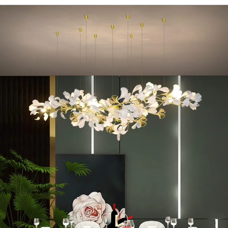 

Luxury Ceramic Chandelier Modern Lighting for Living Room Dining Ginkgo Branch Leaves LED Pendant Lamp Art Villa Study Bedroom