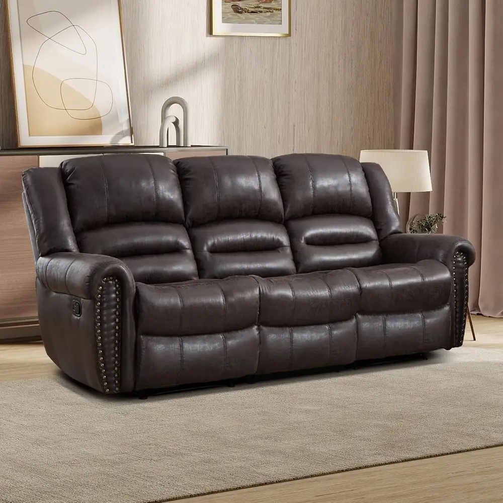 

Manual Reclining 3-Seat Sofa with Plush Comfortable Arms and Back for Living Room in Grey