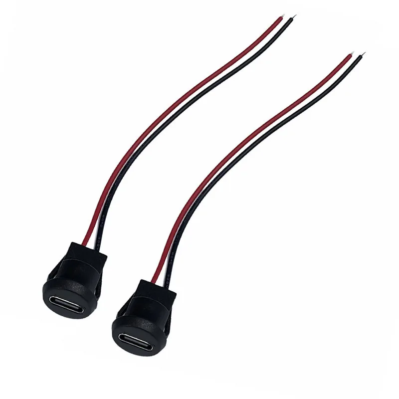Type C 2Pin Waterproof USB C Female Connector Round Panel Mount Solder Wire Charging Port for Car Motorcycle Desk Lamp DIY