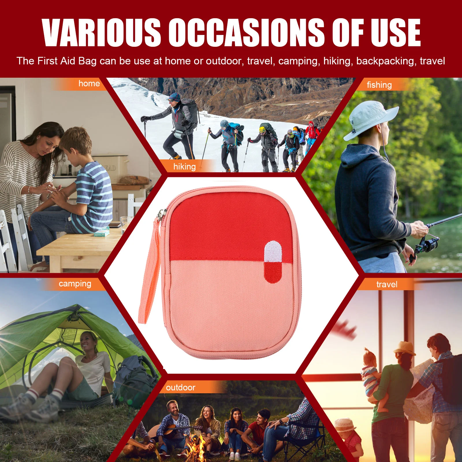حقيبة إسعافات أولية من قماش أكسفورد، حقيبة بسحاب، منظم تخزين محمول للمشي لمسافات طويلة والتخييم والسفر والاستخدام المنزلي في حالات الطوارئ #4